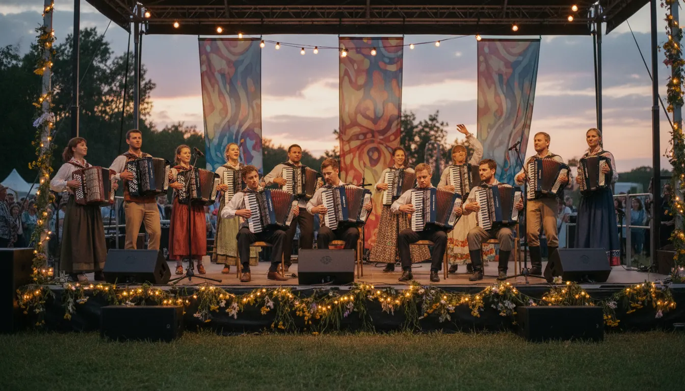 Accordion festival celebration with multiple performers on stage
